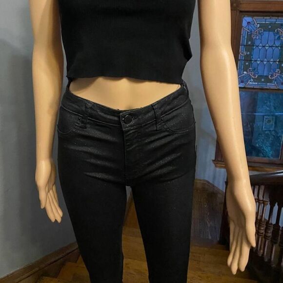 Free People High-Rise, High-Waisted Black Sparkle Glitter grunge Jeans - Sz 25 - Picture 4 of 11